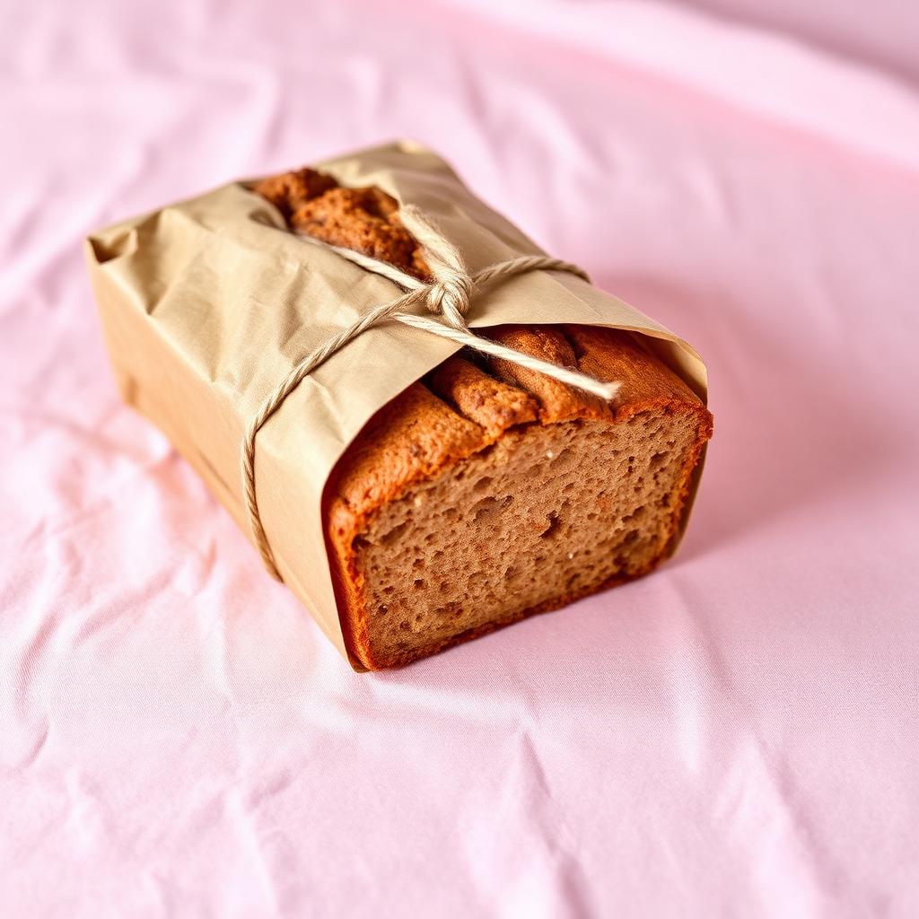 Honey banana bread loaf wrapped in kraft paper with twine